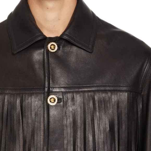 Versace fringe Leather jacket 56it NWT - Picture 8 of 15